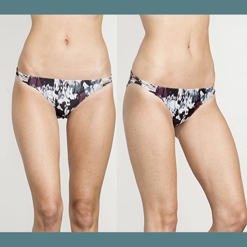 NEW $39 RVCA Floral Fuzz Strap Tab Sides‎ Bikini Bottom [SZ Large ]
